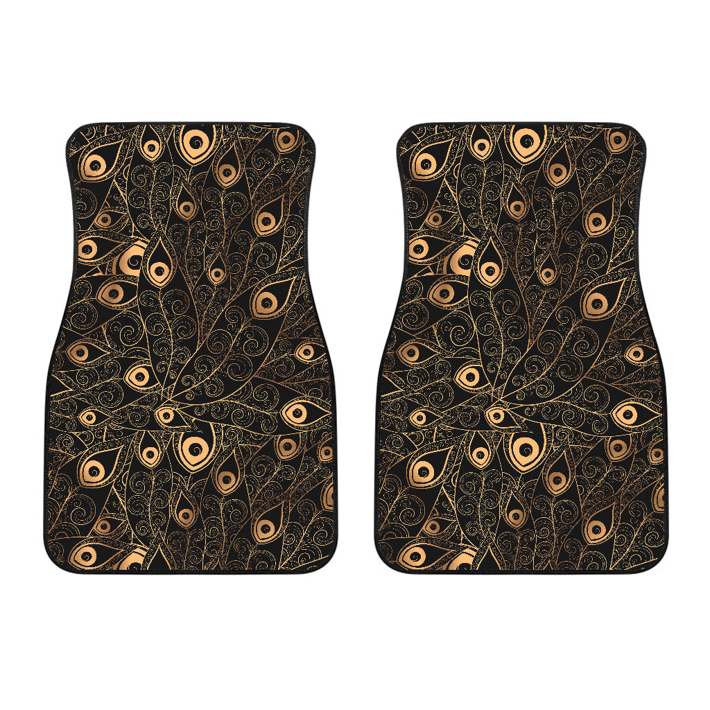 Gold Peacock Feather Pattern Front Car Mats