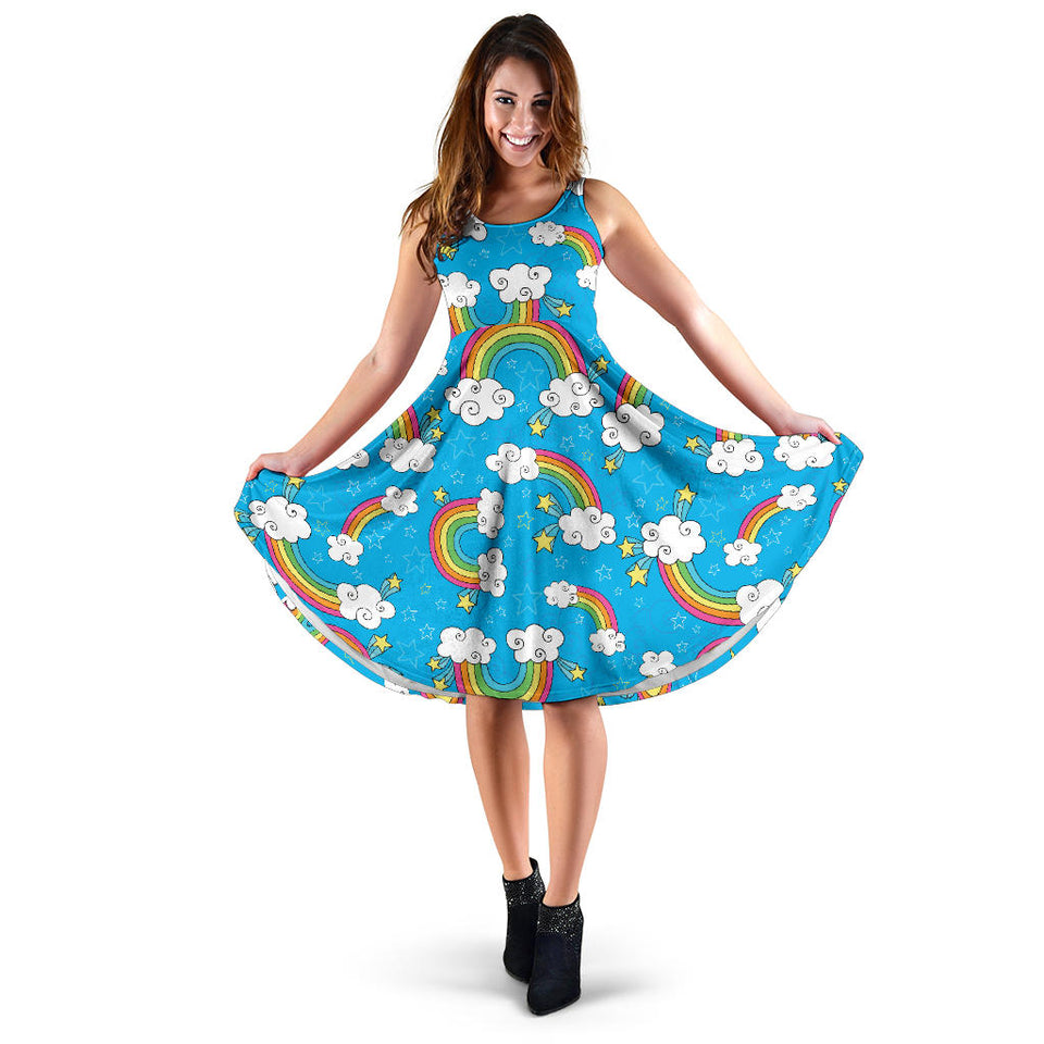 Rainbows Sky Clouds Pattern Sleeveless Midi Dress
