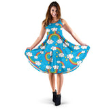 Rainbows Sky Clouds Pattern Sleeveless Midi Dress