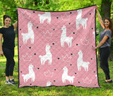 Llama Alpaca Pink Background Premium Quilt