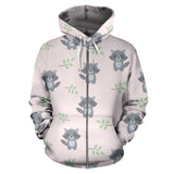Cute Raccoons Leaves Pattern Zip Up Hoodie