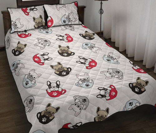 French bulldog cup paw pattern Quilt Bed Set