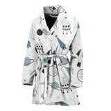 Hand Drawn Space Elements Space Rocket Star Planet Space Probe Women'S Bathrobe