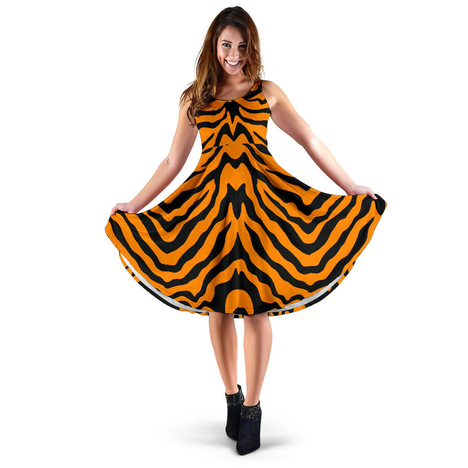 Bengal Tigers Skin Print Pattern Sleeveless Midi Dress