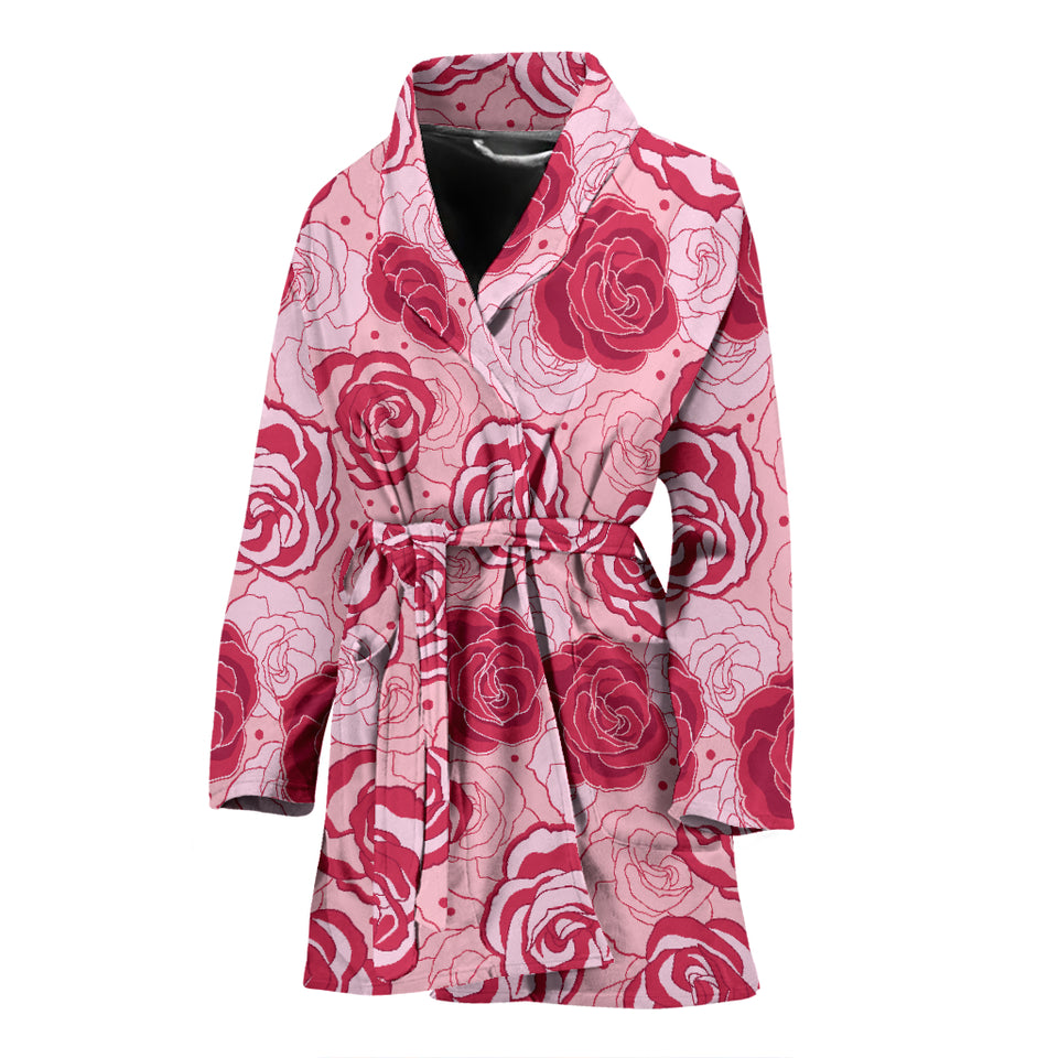 Rose Pattern Print Design 02 Women's Bathrobe