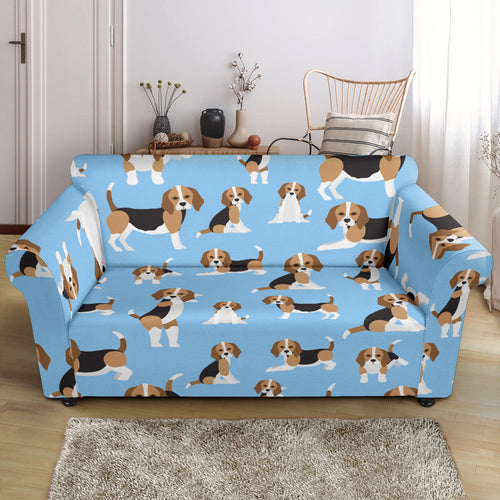 Beagle Dog Blue Background Pattern Loveseat Couch Slipcover