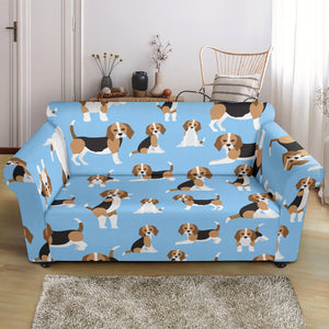 Beagle Dog Blue Background Pattern Loveseat Couch Slipcover