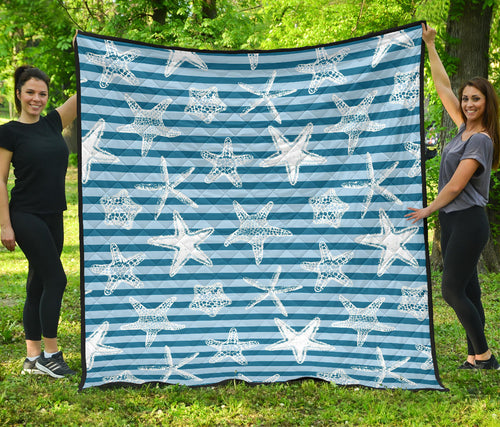 Starfish Blue Blackground Premium Quilt