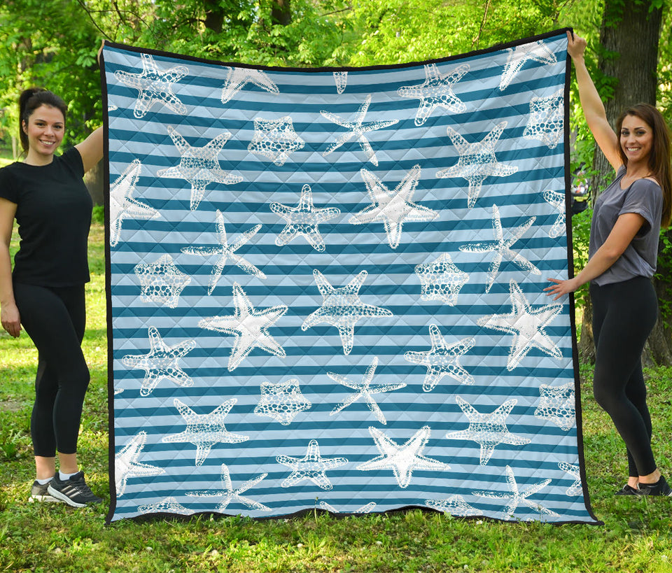 Starfish Blue Blackground Premium Quilt