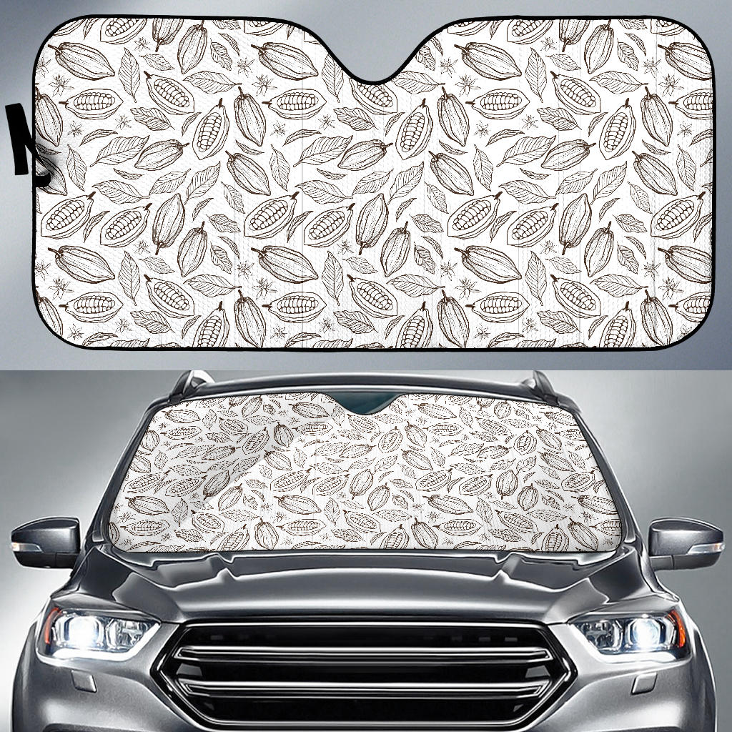 Cocoa Beans Leaves Pattern Car Sun Shade