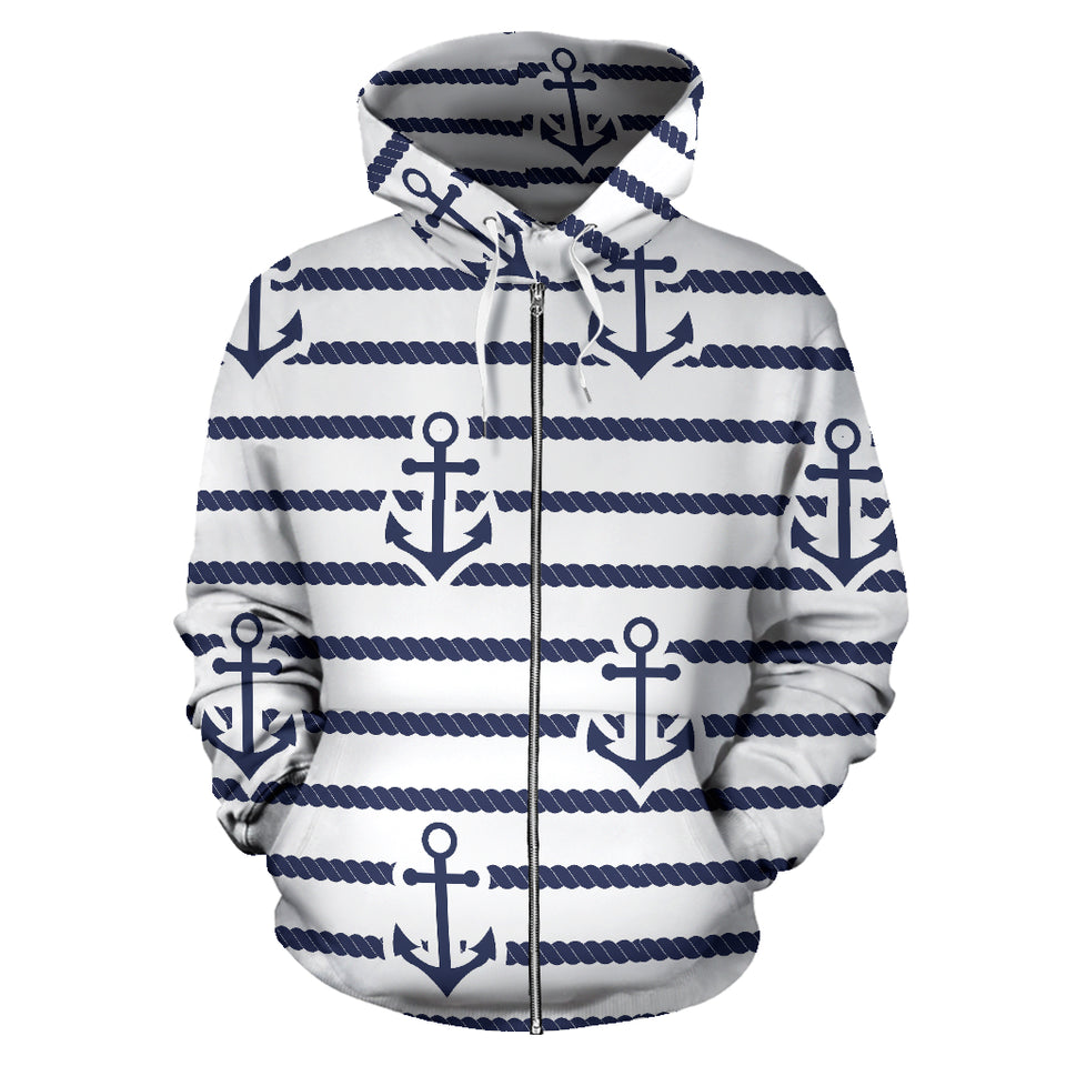 Anchor Rope Nautical  Pattern Zip Up Hoodie