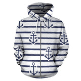 Anchor Rope Nautical  Pattern Zip Up Hoodie
