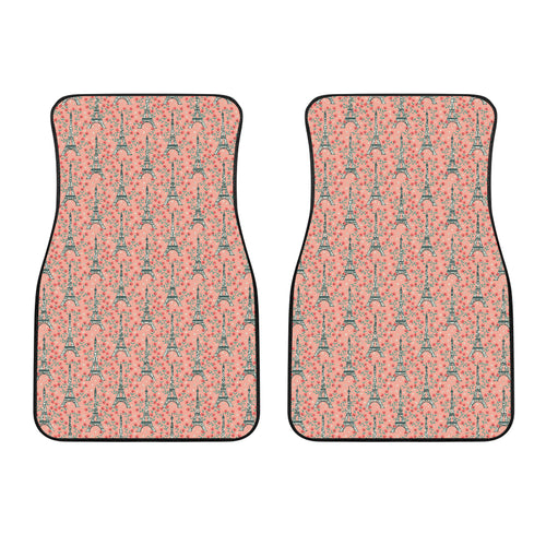 Eiffel Tower Flower Background Pattern Print Design 03 Front Car Mats