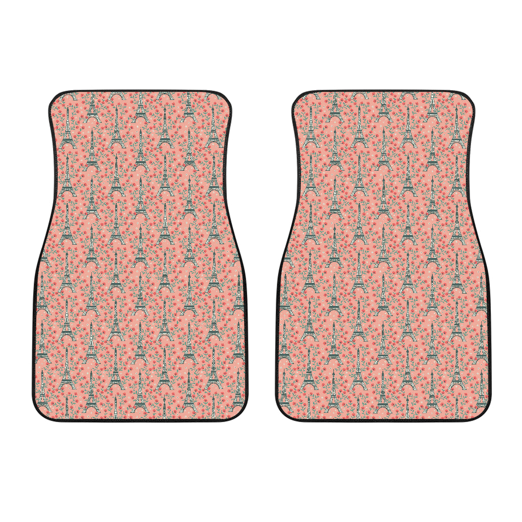 Eiffel Tower Flower Background Pattern Print Design 03 Front Car Mats