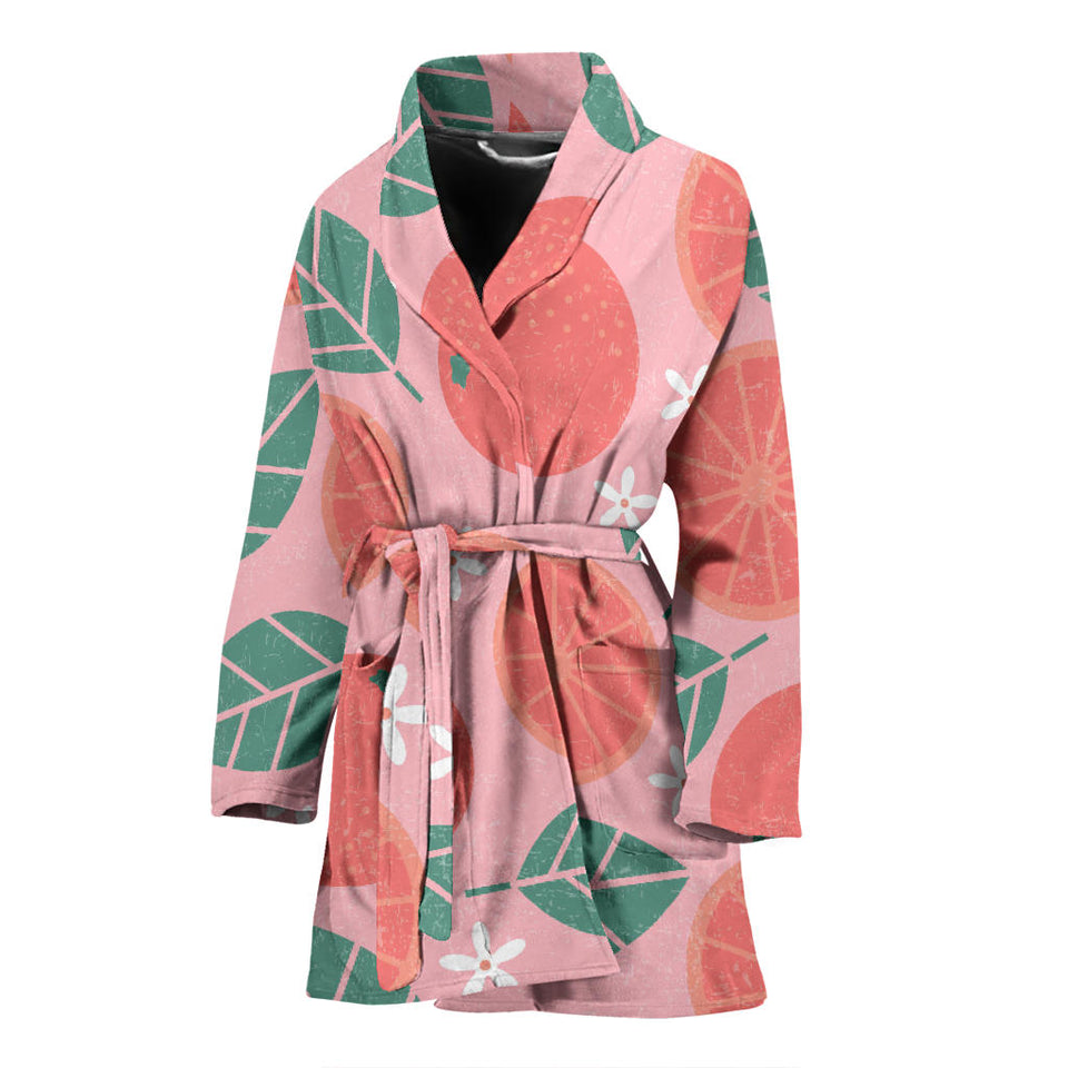 Grapefruit Leaves Flower Pink Background Women'S Bathrobe