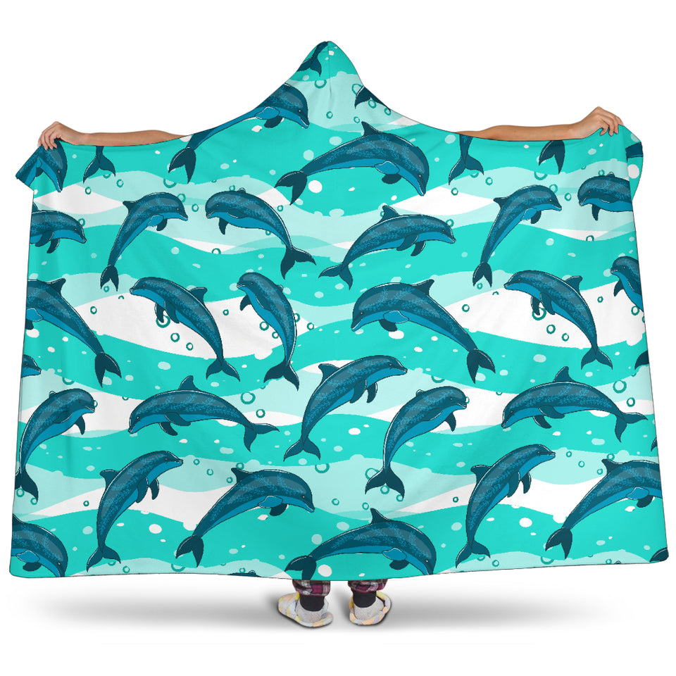 Dolphin Sea Pattern Hooded Blanket