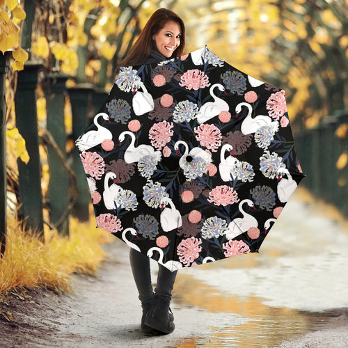 White Swan Blooming Flower Pattern Umbrella