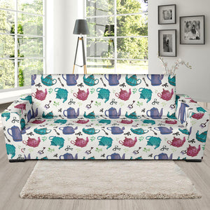 Tea pots Pattern Print Design 05  Sofa Slipcover