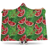 Watermelons Tropical Palm Leaves Pattern Background Hooded Blanket