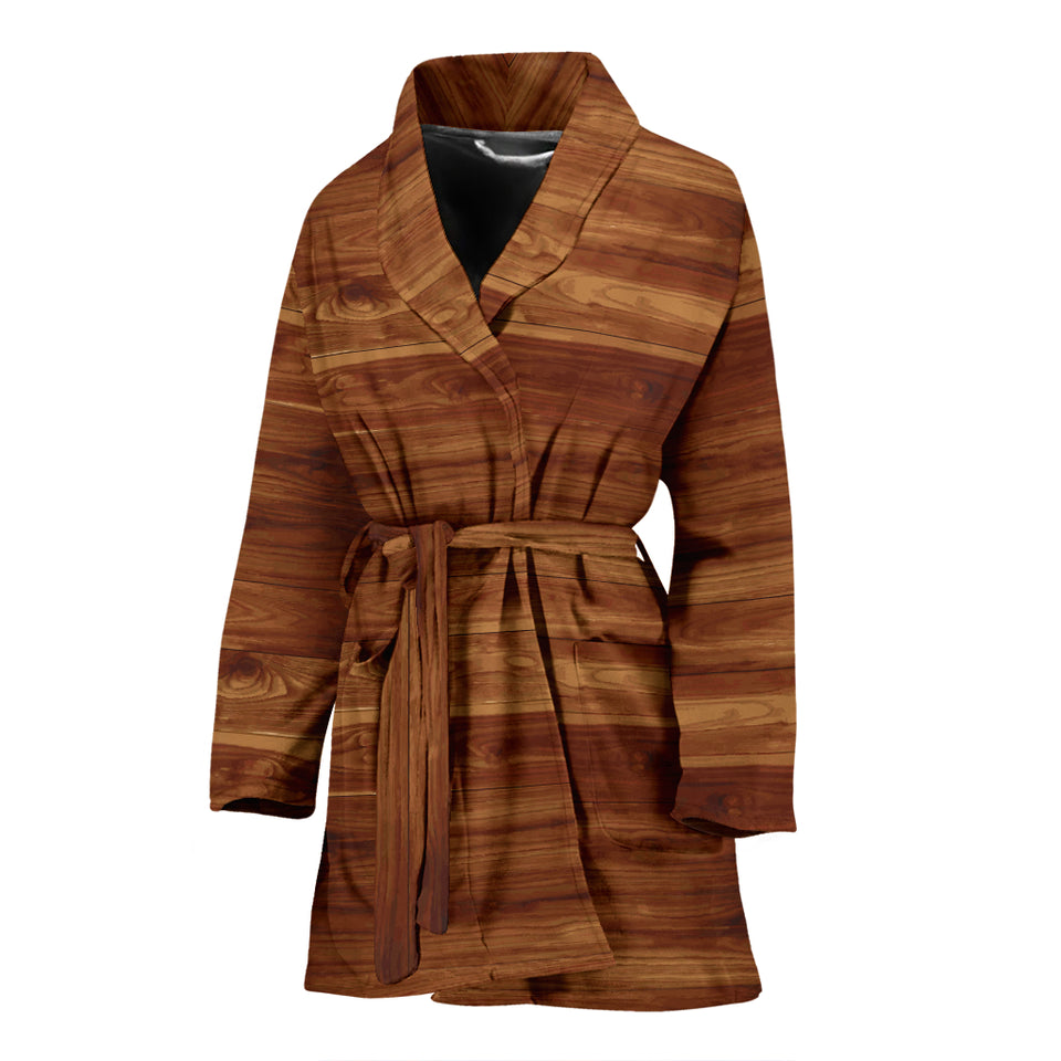 Wood Printed Pattern Print Design 04 Women's Bathrobe