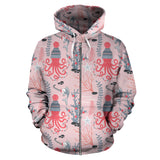 Octopus Winter Hat Garland Fish Candy Seaweed Coral Starfish Zip Up Hoodie