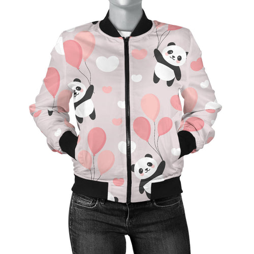 Cute Panda Ballon Heart Pattern Women'S Bomber Jacket