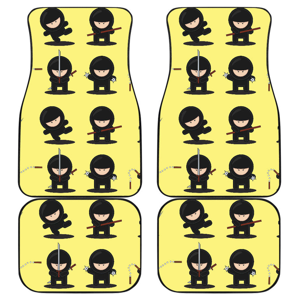 Cute Ninja Yellow Background Front And Back Car Mats