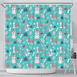 Christmas Cute Siberian Husky Puppie Pattern Shower Curtain Fulfilled In US