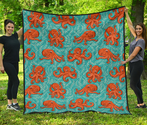 Octopus Turquoise Background Premium Quilt
