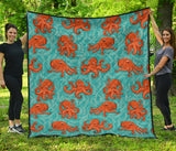Octopus Turquoise Background Premium Quilt