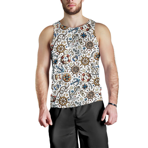 Cute nautical steering wheel anchor pattern Men Tank Top