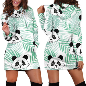 Panda Pattern Tropical Leaves Background Women'S Hoodie Dress