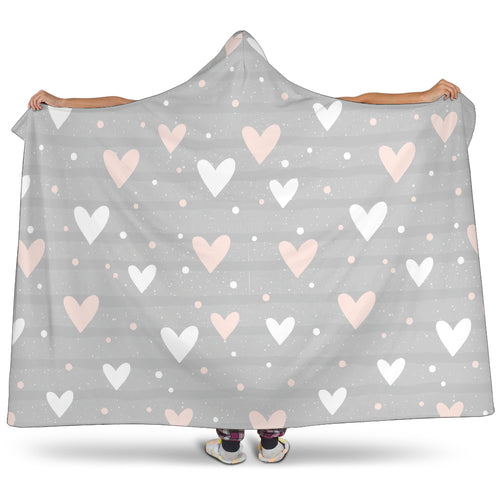 Heart Pattern Gray Background Hooded Blanket