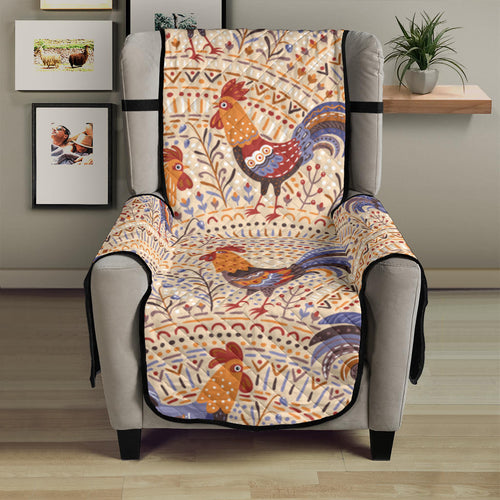 Cute rooster chicken cock floral ornament background Chair Cover Protector