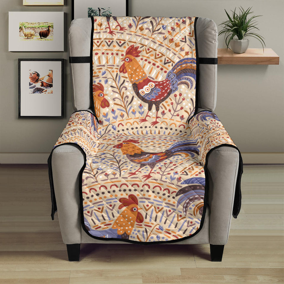Cute rooster chicken cock floral ornament background Chair Cover Protector