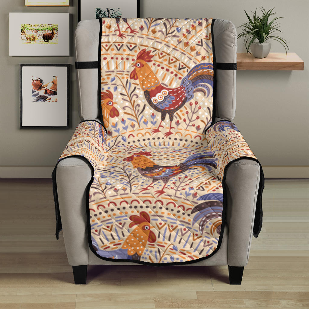 Cute rooster chicken cock floral ornament background Chair Cover Protector