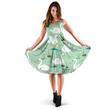 White Swan Lake Pattern Sleeveless Midi Dress