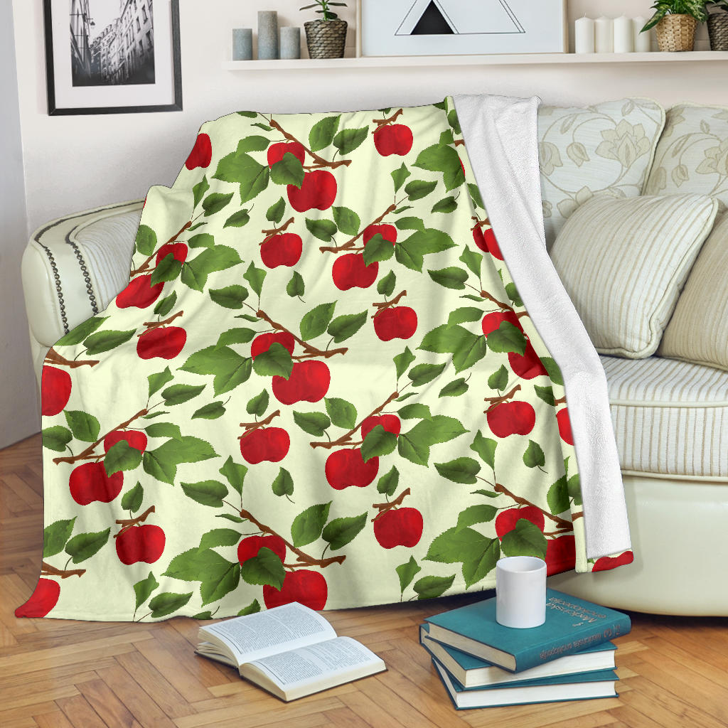 Red Apples Leaves Pattern Premium Blanket