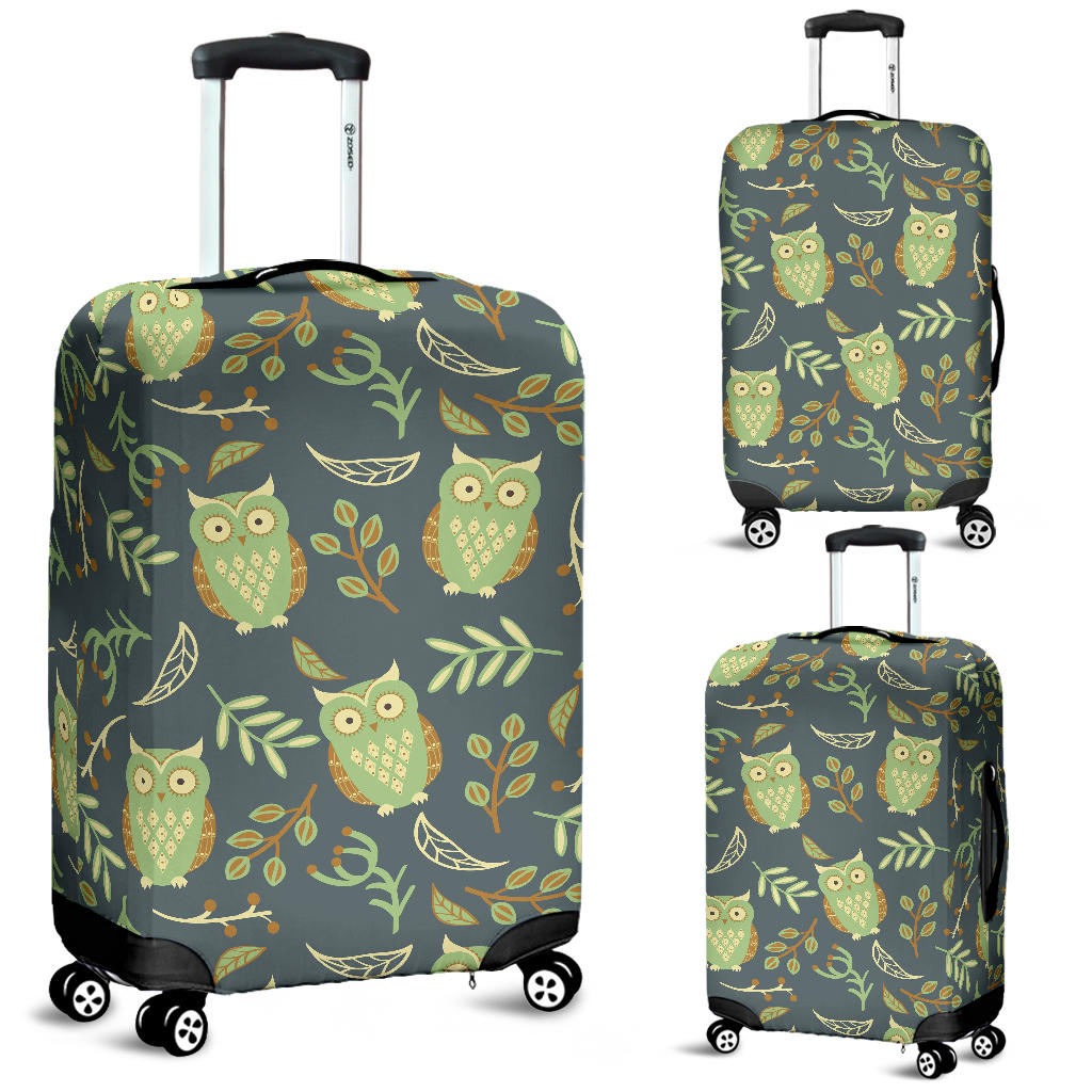 Cute Owls Leaves Pattern Luggage Covers