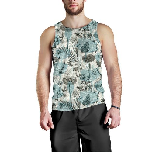 Dragonfly Butterfly Plants insect flower vintage style pattern Men Tank Top