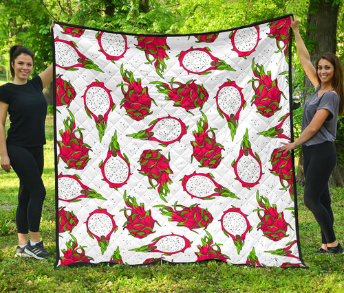 Dragon Fruits White Background Premium Quilt