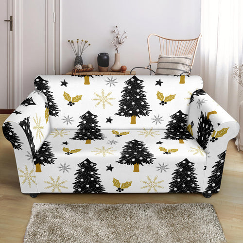 Christmas Tree Holly Snow Star Pattern Loveseat Couch Slipcover