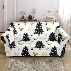 Christmas Tree Holly Snow Star Pattern Loveseat Couch Slipcover