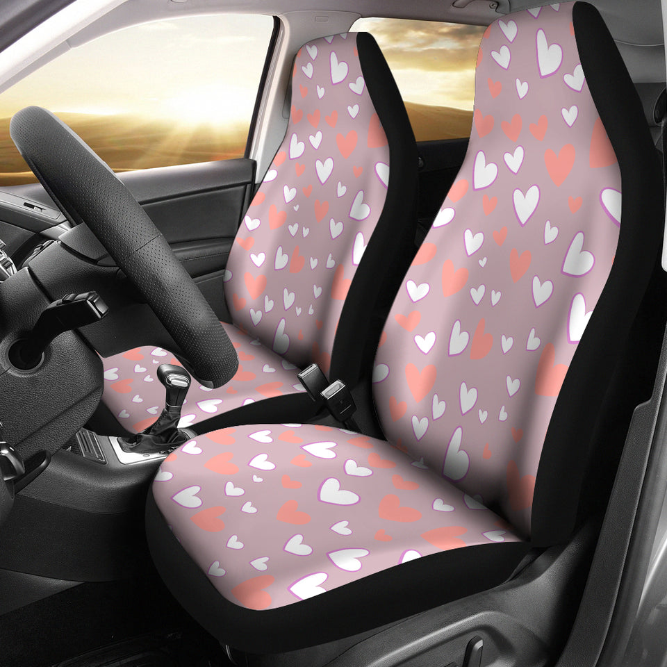 Coral White Heart Pattern Universal Fit Car Seat Covers