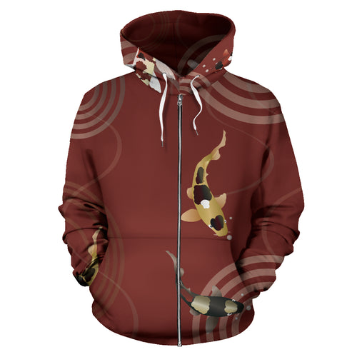 Koi Fish Carp Fish Red Background Zip Up Hoodie