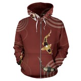 Koi Fish Carp Fish Red Background Zip Up Hoodie