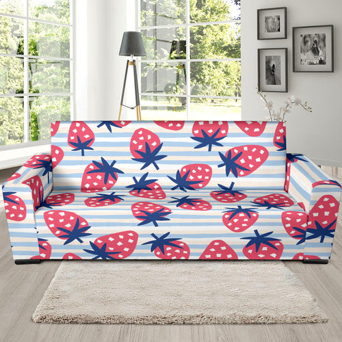 Strawberry Pattern Blue Lines Background Sofa Slipcover