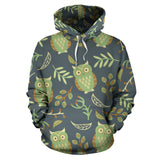 Cute Owls Leaves Pattern Men Women Pullover Hoodie