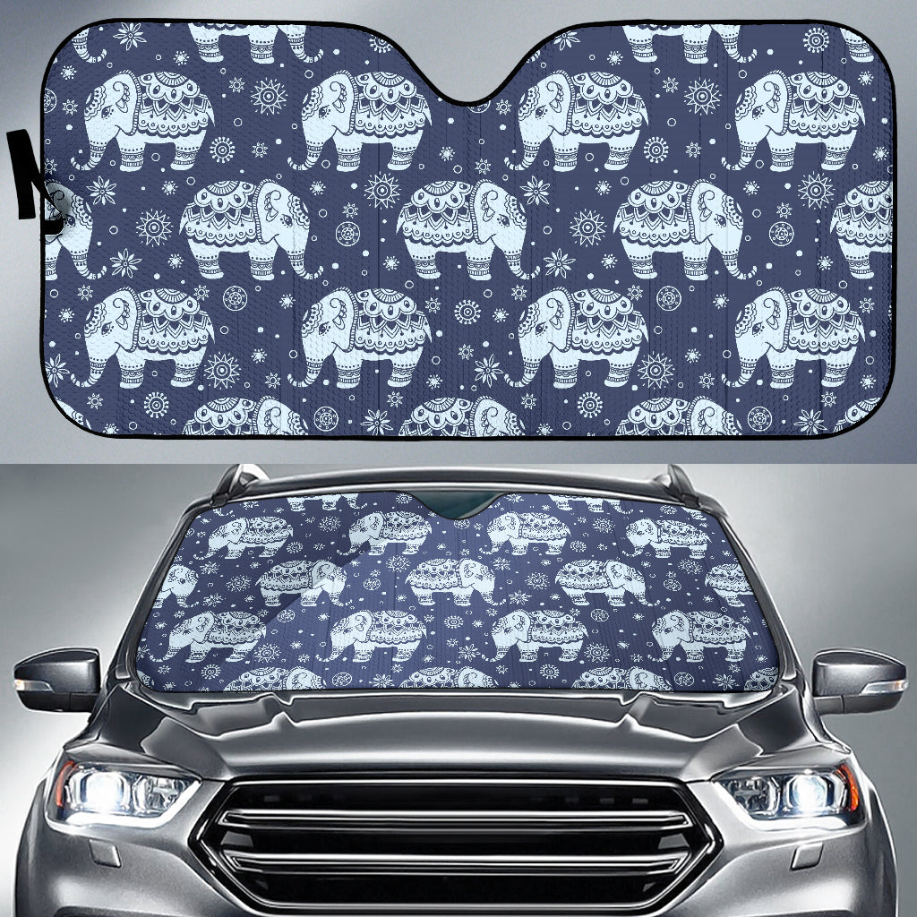 Elephant Tribal Design Pattern Car Sun Shade