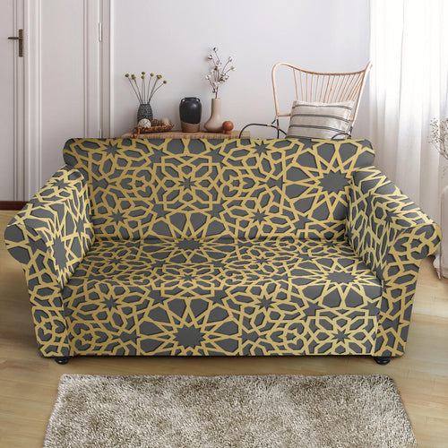 Arabic Star Gold Pattern Loveseat Couch Slipcover